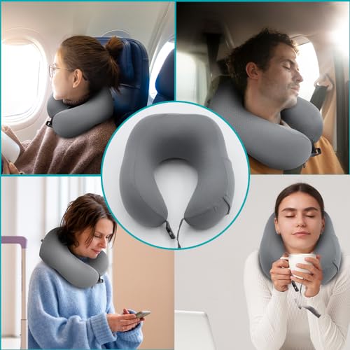 Tsubomi-Neck-Pillow-Travel-Pillow-Memory-Foam-Ergonomic-Neck-Pillow-for-Travel-Compact-Storage-Bag-Lightweight-Travel-Pillow-for-Airplane-Cars-Trains-Office-Honeycomb-Cloth-Grey