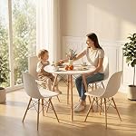 Tangkula Round Dining Table Set for 4, Circle Kitchen Table Chairs Set of 4 with Ergonomic Seat & Solid Wood Legs, 5-Pieces Modern Dining Room Table Set for 4 (White/Oak)