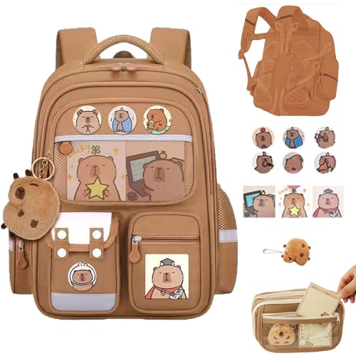 Capybara Backpack, Cute Capybara Backpack with Pencil Case, Water Proof Travel Casual Bag (A,Medium)