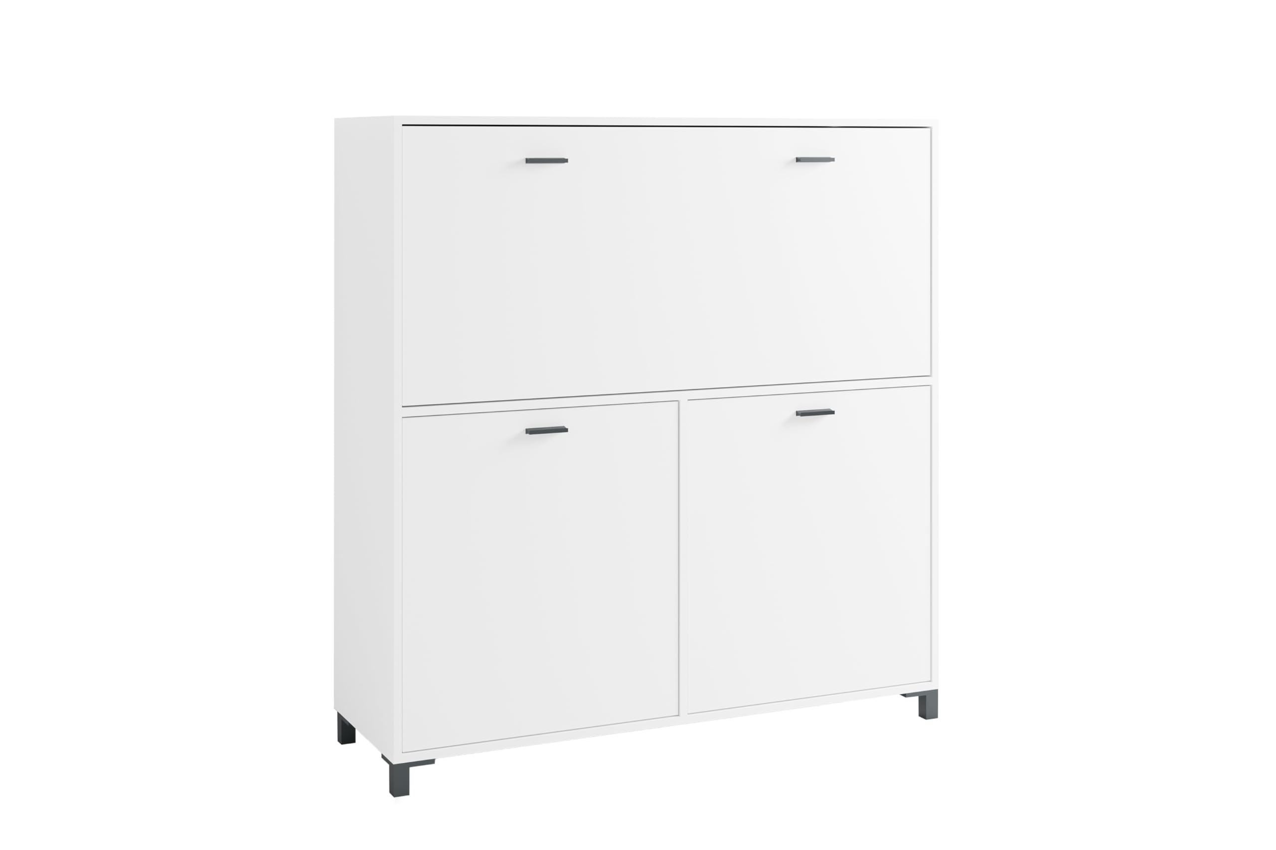 byLIVING Secrétaire Montana/Secrétaire Blanc Mat/Armoire de Bureau avec 1 Rabat et 2 Portes/poignées Noires/L 120, H 127, P 40 cm