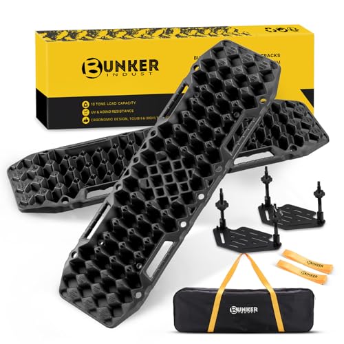 BUNKER INDUST Gen 7th Traction Boards with Mounting Kit, Pair Offroad Recovery Tracks with Jack Base for 4X4 Jeep Truck Tire Traction-Sand,Mud, Snow Ramps (Black)