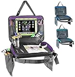 KEOLAKIDS Kids Car and Booster Seat Travel Tray Organizer with Detachable Top, Lap Table, Improved Headrest Strap, Zip Up Entire Tray Without Removing from Headrest, Large Tablet Holder - Purple