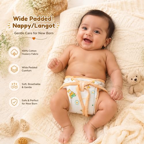 Image of LITTLE BOO Baby Cotton Cloth Nappies for Newborn,Reusable /Washable Diapers,Langot /U Shaped Double Layer Padded Extra Soft Nappy for Boy and Girl Unisex Babies (Pack of 5),(0-6 Months),Multicolor