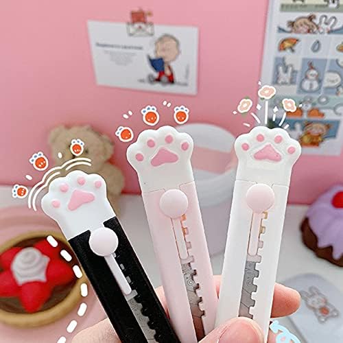 Lindo cortador de caja utilitario retráctil, cuchillo de gato de arte de pata de gato, cortador de caja portátil, papelería escolar, lindo cortador