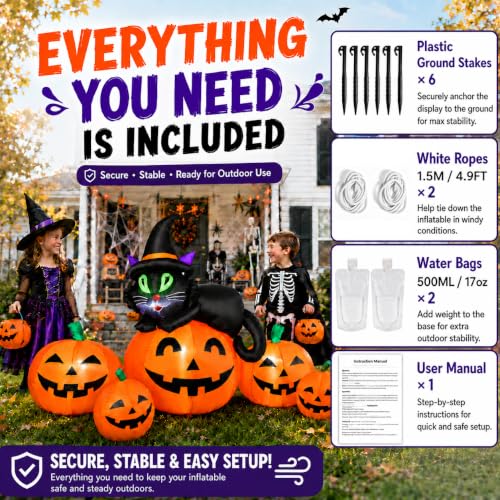 5FT 6 LED Halloween Inflatable Pumpkins Witch Black Cat Outdoor Yard Decor — view 6
