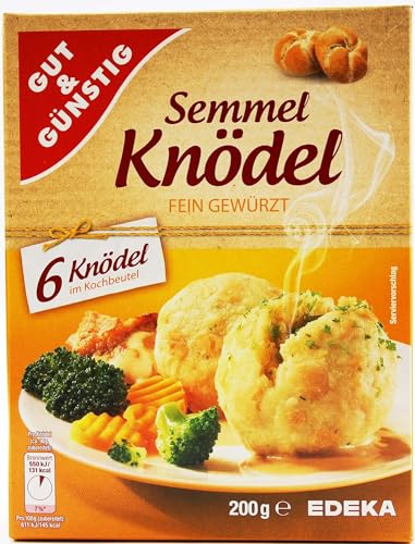 Gut & Günstig Semmel-Knödel im Kochbeutel fein gewürzt 4er Pack (4 x 200g) Ideal zum Sonntagsessen Festessen und zum Braten | 4 x 6 Knödel im Kochbeutel
