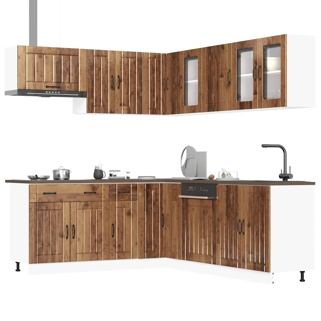 Lucca - Set di mobili da cucina da 11 pezzi, effetto legno anticato, versatile, con piedini regolabili e facile da pulire, per cucina, dispensa, sala da pranzo