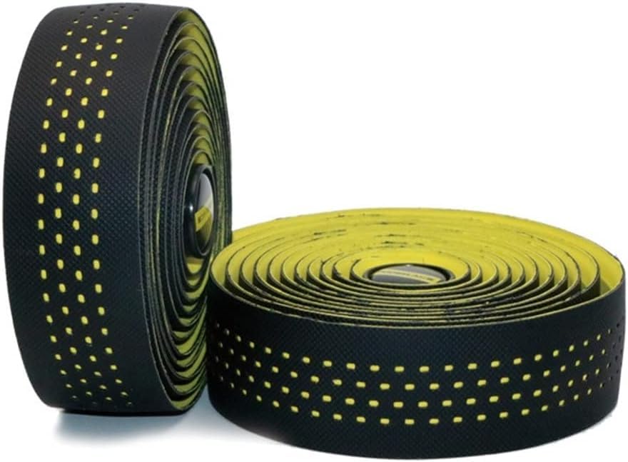 Cinta para manillar de bicicleta, Cintas for manillar de bicicleta carretera + cuero suave, antideslizante, transpirable, ligera, adhesiva, antivibración, envolturas for, 2 uds(Yellow)