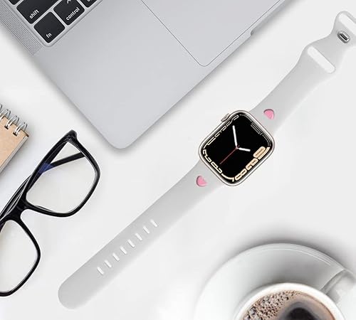 Miniatura 6 de MORWLAT Paquete de 2 correas de silicona compatibles con Apple Watch Series 8 SE de 1.654 in 1.732 in 1.772 in-rosa corazón para mujer, correa suave