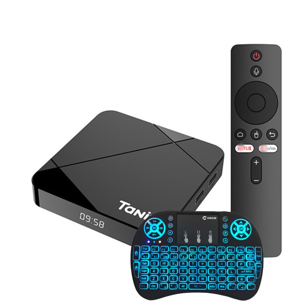 Android TV Box 14.0, scatola con tastiera wireless, scatola Android con amlogic S905W5 Quad Core 64 bit CPU, AV1 4K 3D USB 3.0 BT 4.2 TV Box,4GB+32GB