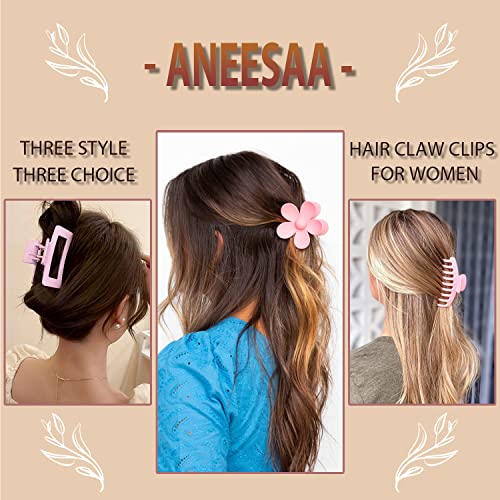 3 Styles Hair Claw Clips For Women Girls, 2 Flower Hair Clips And 2 Square Claw Hair Clips With 2 Pcs Banana Hair Clips,Non-Slip Stylish Matte Hair Claws For Thick Thin Curly Hair (6Pcs) #TOP5