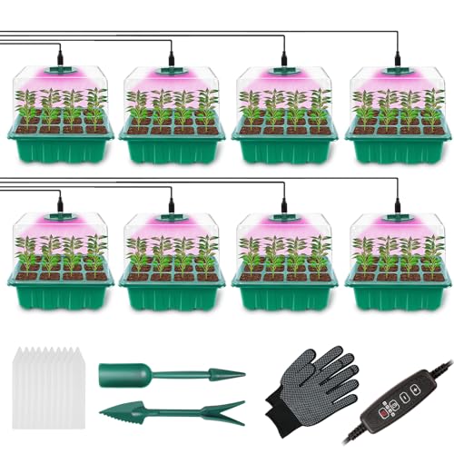 flintronic Bandejas de Germinación 8PCS/ 96 Células Plántulas, Bandejas de Semilleros de Germinacion, Mini Invernadero Bandejas de Cultivo Germinación con Cúpula y Base, para Plantas en Crecimiento