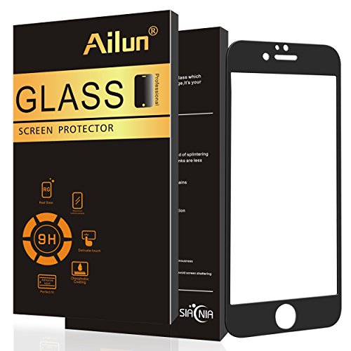 iPhone 6 Screen Protector,iPhone 6s Screen Protector,by Ailun,2.5D Curved Edge Tempered Glass Screen Saver,Edge-to-Edge Full Screen Coverage-Siania Retail Package[4.7 Black]