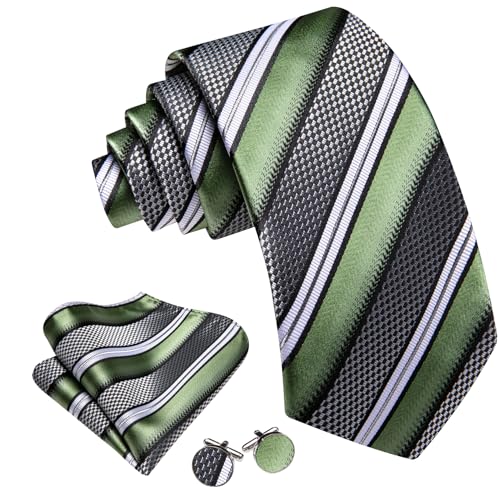 Image of Barry.Wang Mens Tie Set Plaid Check Neckties Formal Business Wedding Luxury Pocket Square Cufflinks