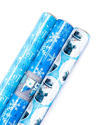 Hallmark Reversible Holiday Wrapping Paper Bundle, Winter Scene (Pack of 3, 120 sq. ft. ttl.)