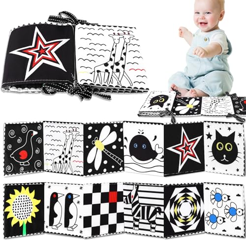 Image of VteePck Baby Toys Black and White High Contrast Newborn Toys for 0-6, 6-12 Months, Early Education Infant Toys with Plants and Animals Signs, Tummy Time Toys, Baby Registry Search Gifts