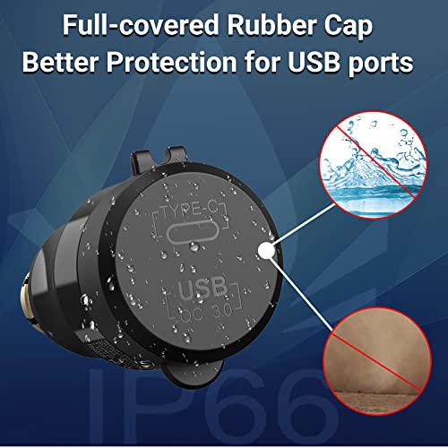 Image of [2 Pack] Din Hella to USB - Qidoe MINI Waterproof Aluminum Din Plug Motorcycle Power Adapter 30W USB C PD3.0 Din USB 18W QC3.0 Quick Charge Blue LED Ring 12V /24V Ducati Triumph Motorcycle Accessories