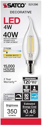 Miniatura 4 de Satco 6Pk 4w CA10 LED 2700K Candelabro Base Regulable - 40W Equiv
