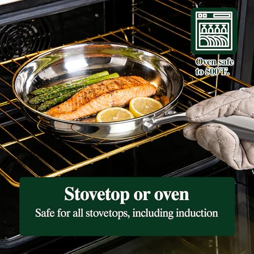 Image of Umite Chef Stainless Steel Frying Pan Set, Skillet Set 8 inch /10 inch /12 inch, Induction Compatible, Oven & Dishwasher Safe, 5 Ply Stainless Clad - Heavy Duty & Professional Cookware Set, Fast & Even Heat