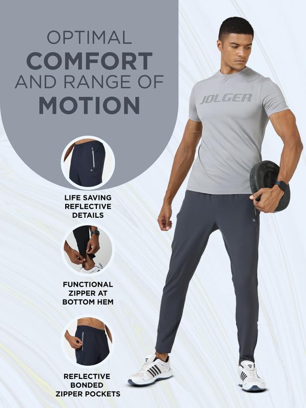Image of JOLGER Premium Track & Jogger Pants for Men - Style and Performance with Light Weight, Sweat-Wicking Fabric - Perfect for Workouts, Casual Outings Trendy Athletic Wear with Reflective Zipper Pockets
