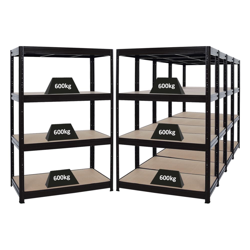 PROREGAL Mega Deal | 5x Scaffale per carichi pesanti DINO | AxLxP 180x120x60cm | Portata per ripiano 600kg | Nero