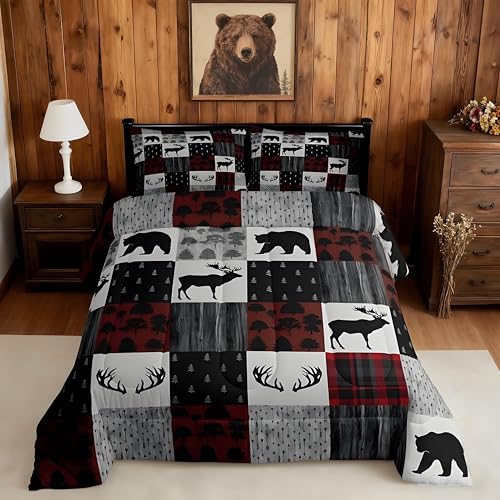 Image of Feelyou Moose Bedding Set Queen Size 3 Piece for Boys Girls Women Men