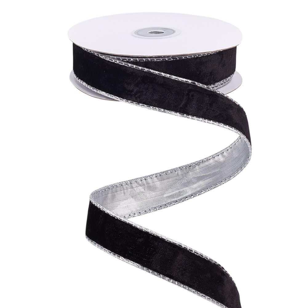Ruban velours noir argenté pour décorer la table du réveillon de Noël