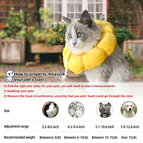 IOSPKKIO® Halskrause für Katzen und Kleine Hunde, Einstellbarer Halsband Nach Operation, Weich Sonnenblume Wiederherstellung Kragen Cone