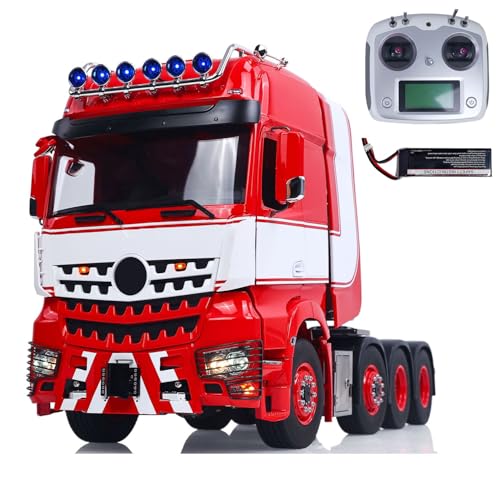 TOUCAN RC HOBBY Metal RC Tractor Truck 1/14 LESU RTR Remote Control Car Bucket Sound Light (White red)