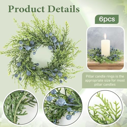 Image of 6 Pcs Mini Blueberry Wreaths Candle Rings Artificial Spring Summer Candle Wreaths for Pillars Rustic Wedding Farmhouse Wreath Table Centerpiece Decoration for Cabinet Kitchen Front Door Home Decor