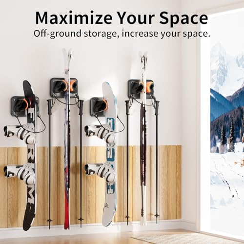 Upsport Snowboard Wall Mount, Portaoggetti Per Sci, Portasci Per Garage, Porta Snowboard A Parete, Adatto A Qualsiasi Sci, Portasci Per Casa E Garage - 2