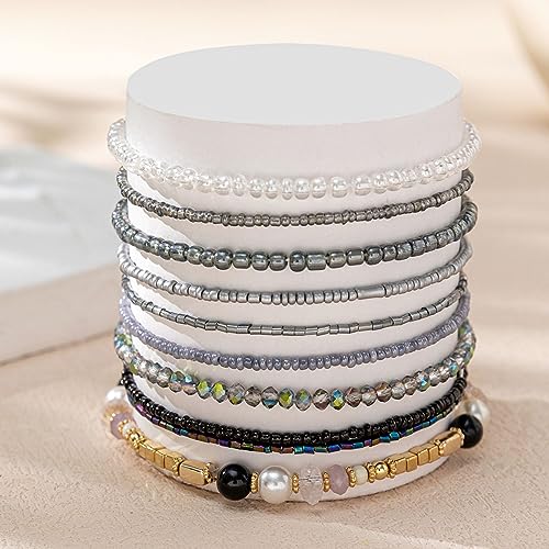 Image of Caiyao Handmade Multicolor Bohemian Crystal Beaded Bracelets Set Multilayer Stackable Boho Charms Stretch Layered Bead Adjustable Bangles Strand Jewelry for Women
