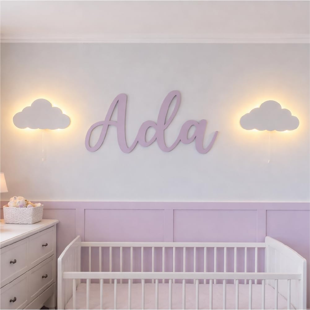 Generico Applique a nuvola bianca LED Bianchi Caldi a batteria a Pile Luce Notturna per Camerette dei Bambini Arredo Interni,lampada personalizzata con nome