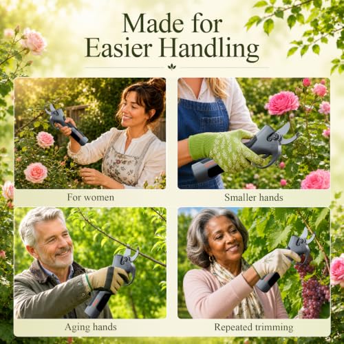 Image of Lightweight Electric Pruning Shears for Tired Hands, Cordless Pruner for Women, Seniors & Smaller Hands, 4200mAh Battery, SK5 Blade Brushless Garden Shears(Classic Grey)