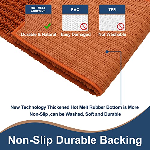 Floleopa Luxury Chenille Burnt Orange Bathroom Rugs Bath Mats Sets, Extra Soft And Absorbent Bathroom Rugs Non Skid Machine Wash Dry Bath Mats（32"X20" Plus 17"X24"） #TOP1