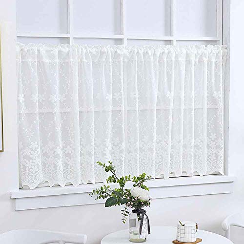Cortina de cocina blanca semitransparente corta estilo café para ventanas 2