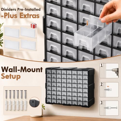 Image of 64-Drawer Organizer Craft Organizers and Storage with Dividers Labels