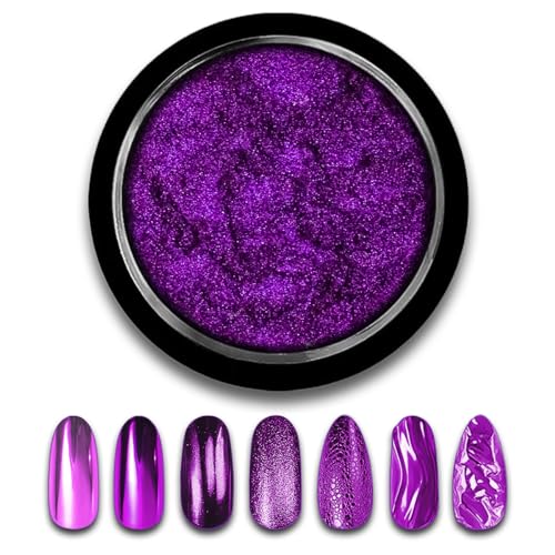 Purple Chrome Nail Powder Mirror Effect Metallic Dust Holographic Glitter Glazed Manicure Decoration Reflective Pigment for DIY Gel Polish Nail Art, Resin Craft, Gifts