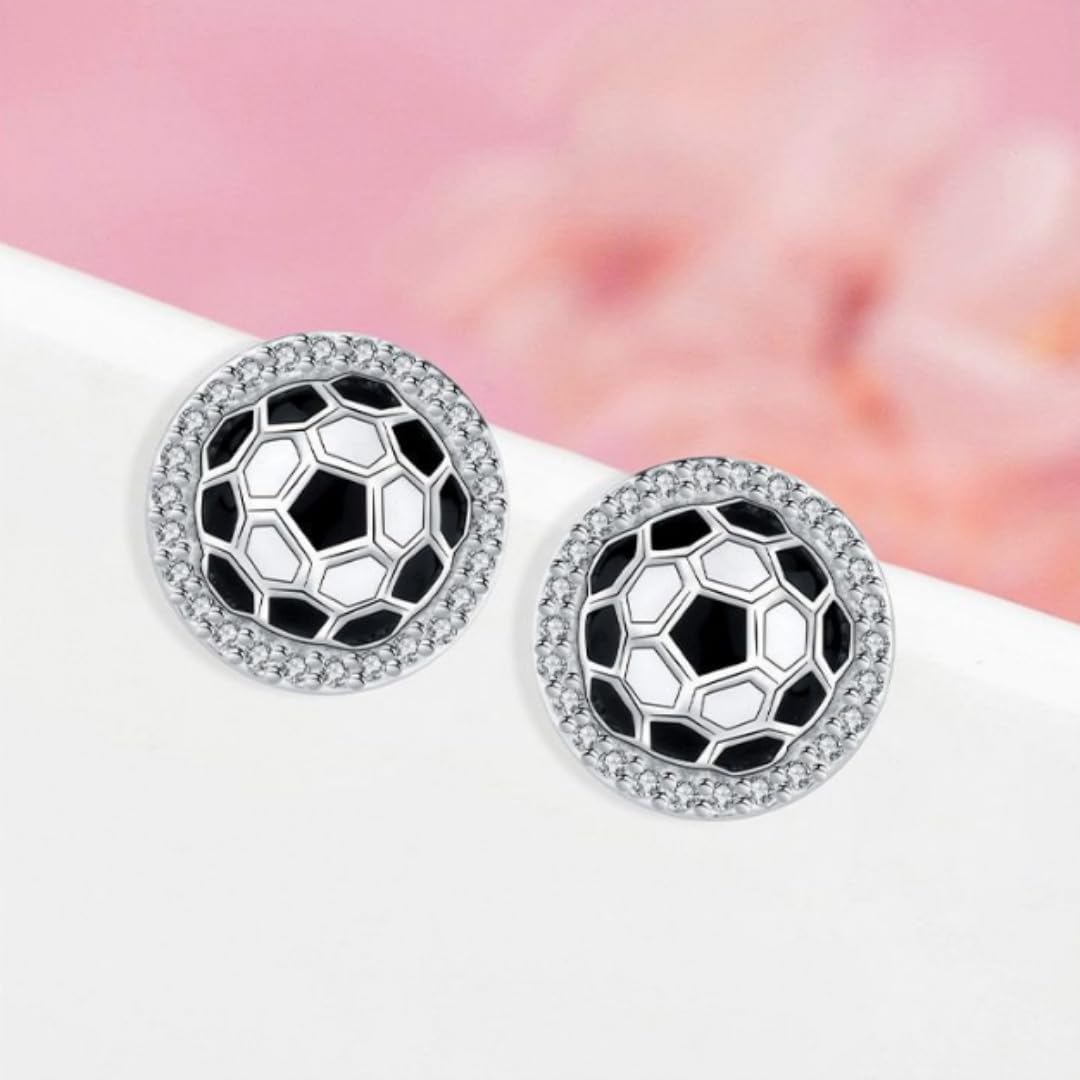 Soccer Stud Earrings for Women, Luxury Sports Jewelry with Cubic Zirconia
