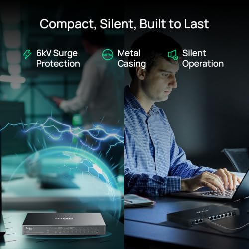 Image of TP-Link Omada 8 Port Gigabit Easy Managed, PoE Switch, 63W Budget, PoE+ Compliant, Up to 250m PoE Distance, Auto Recovery, VLAN, Auto Loop Prevention, Fanless, Managed by Omada(ES210GP)