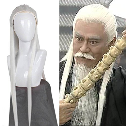 Chinese Ancient Hanfu Wig Knight Swordmen Confucius Pai Mei Kung Fu Master Costume Accessory Halloween Extra Long Hairpiece Hair (23-White) - Image 3