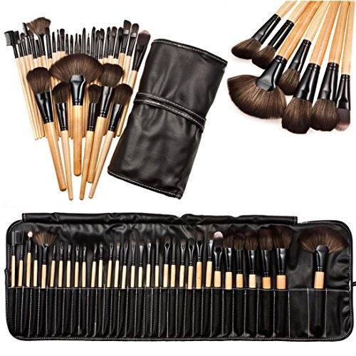 CoKate Makeup Brush Set, 32PC Eyebrow Shadow Makeup Brush Set with Pouch Bag Wooden