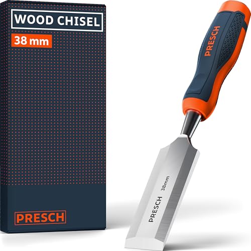 Presch Wood Chisel 38mm - Perfectly Polished for immediate use - for Professionals with 25° Angle - Robust Metal Impact Cap for Long-Lasting use - Ergonomic Handle for a Secure Hold