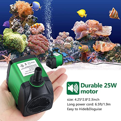 Cwkj Fountain Pump, 400Gph(25W 1500L/H) Water Fountain Pump, Outdoor Submersible Fountain Pump With 6.5Ft Tubing (Id X 1/2-Inch), 3 Nozzles For Aquarium, Pond, Fish Tank, Water Pump Hydroponics #TOP3