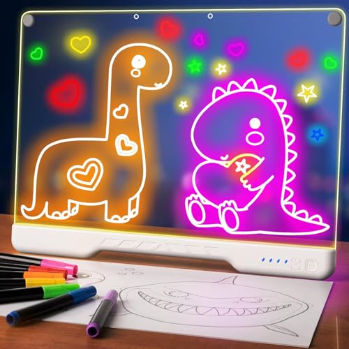16Inch Rechargeable LED Drawing Board for Teens Light Up Drawing Pad with 7 Colors Dry Erase Doodle Glow LED Note Board with 7 Markers&Tracing Book Sketching Gift Toy for Girls/Boys/Kids