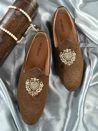 Image of San Frissco Men's Formal Loafers with Velvet Embroidered Design Trending Shoes /Moccasins Jutti for Festive, Wedding, Party Slip-On Loafers /Stylish Lightweight and Comfortable Mojaris