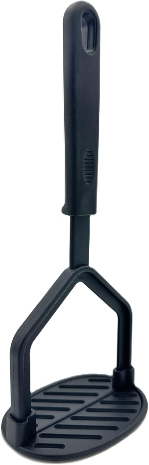 TIJAR Nonstick Potato Masher Utensil – Flat Pack Design for Easy Storage – Hard Wearing Black Nylon Masher Head. Ergonomic Handle, Heat Resistant to 210°C. Integrated Storage Hole