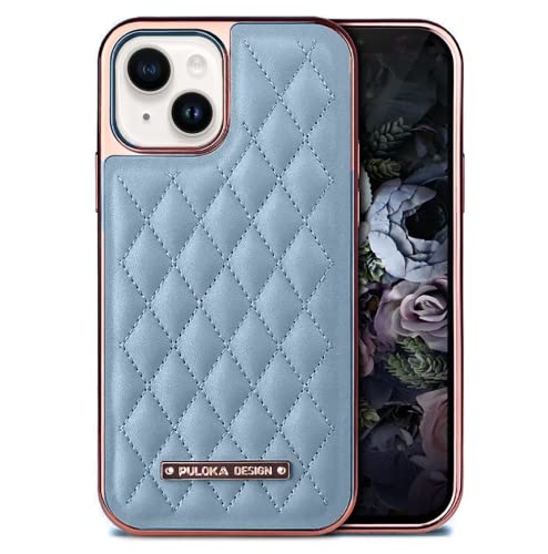 Image of PULOKA iPhone 13 Leather Cover Electroplated Back Case Royal Diamond Specially Designed Cover for Apple iPhone 13 6.1 inchinch - Sierra Blue