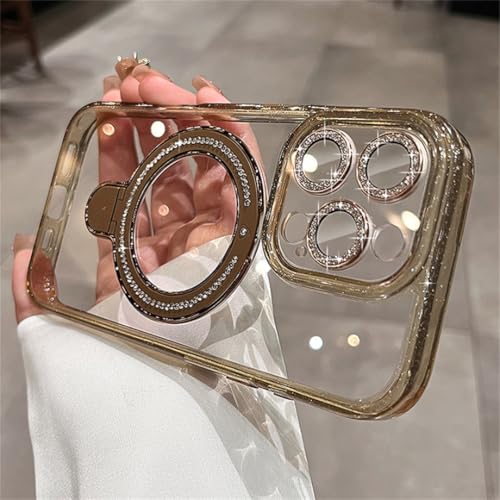 Coque iPhone 14 Pro transparente or magnétique avec support diamant