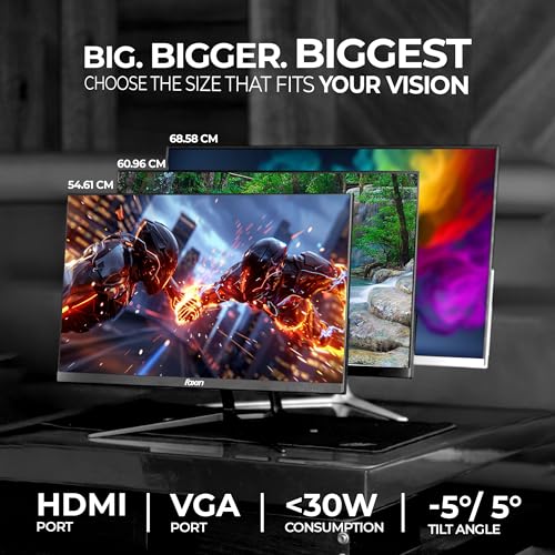Image of Foxin 24 Inch FHD Flat LED Monitor 1920x1080 Pixel Elite Series | Flat Panel, Built-in Speakers, HDMI & VGA Port, 100Hz Refresh Rate, Frameless, Slim Bezel, Wall Mountable | 3 Years Warranty | Black